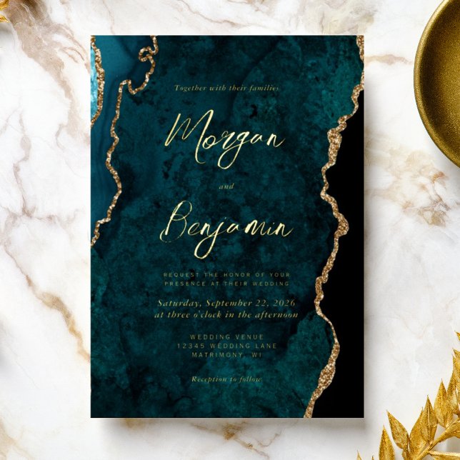 Modern Teal Blue Script Wedding Foil Invitation (Creator Uploaded)