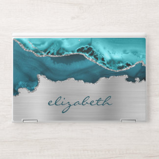 Modern Teal Blue Silver Agate Metallic HP Laptop Skin