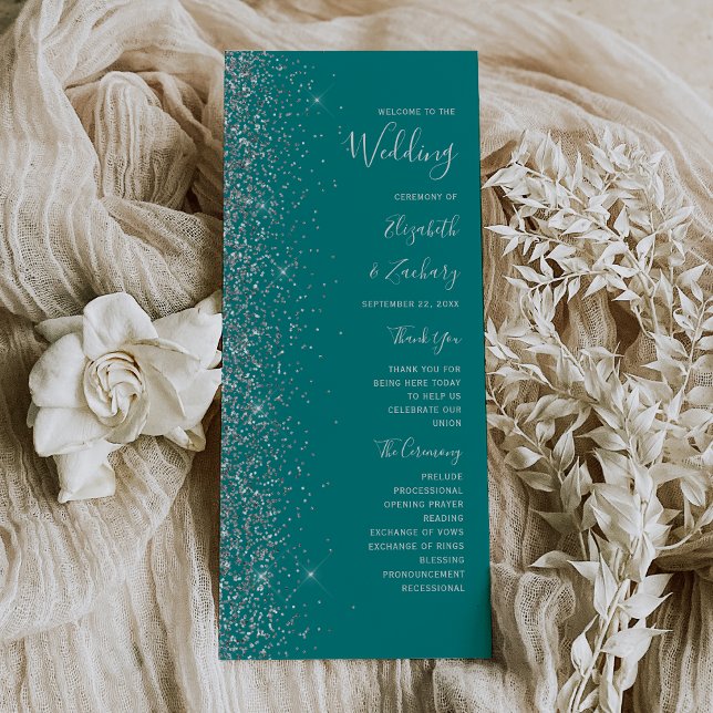 Modern Teal Blue Silver Glitter Edge Wedding (Creator Uploaded)