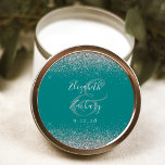 Modern Teal Blue Silver Glitter Edge Wedding Classic Round Sticker<br><div class="desc">This elegant modern wedding sticker features a faux silver glitter design on the top and bottom edge. Easily customize the silver gray text on a teal blue background,  with the names of the bride and groom in handwriting calligraphy over a large ampersand.</div>