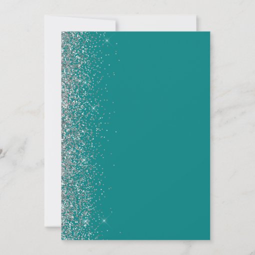Modern Teal Blue Silver Glitter Edge Wedding Invitation | Zazzle
