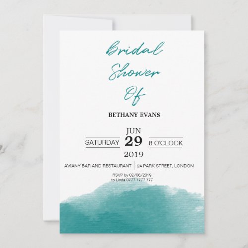 Modern Teal Blue Watercolor Bridal Shower Invite