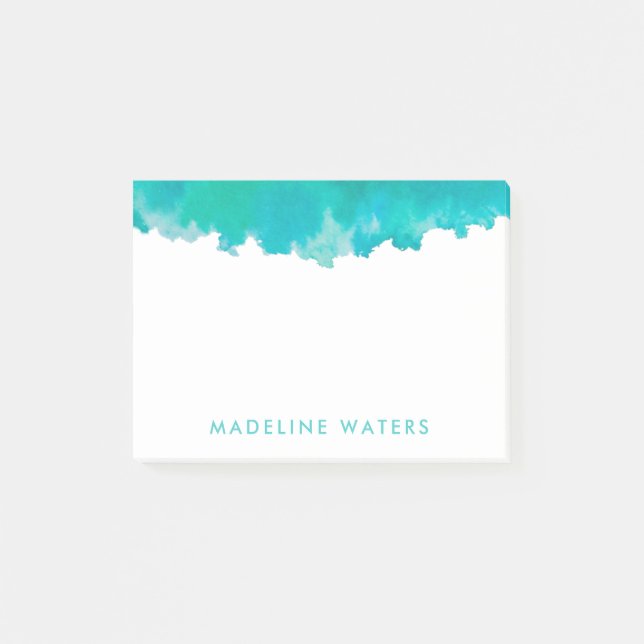 Modern Teal Blue Watercolor Chic Monogrammed  Post-it Notes (Front)