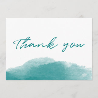 Modern Teal Blue Watercolor Script Thank you Card