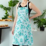 Modern teal blue watercolor sea turtles monogram apron<br><div class="desc">Modern teal blue watercolor sea turtles with an elegant monogram,  the blue color background is editable.</div>