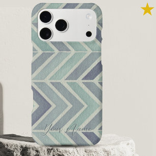 Modern Teal Blue Watercolor Zig Zag Custom Name iPhone 17 Pro Max Case