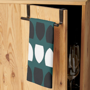 Modern Teal Blue White Black Geometric Kitchen Towel