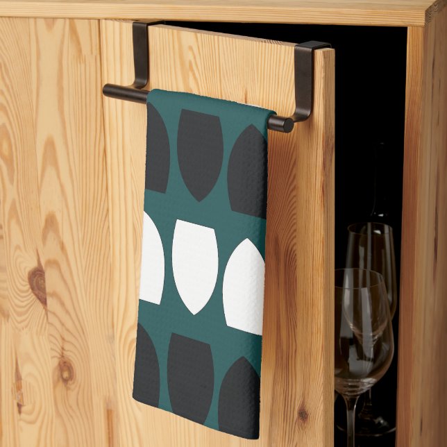 Modern Teal Blue White Black Geometric Kitchen Towel (Thirds Fold)