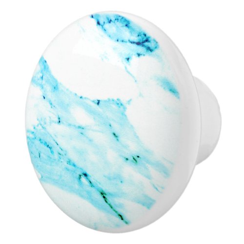 Modern Teal blue white marble pattern  Ceramic Knob