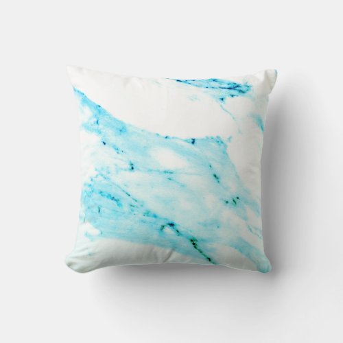 Modern Teal blue white marble pattern  Throw Pillow