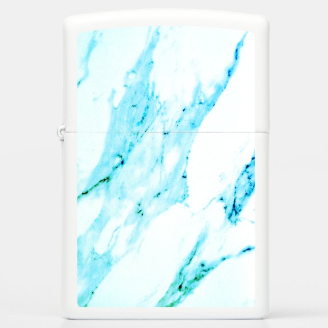 Modern Teal blue white marble pattern  Zippo Lighter (Front)