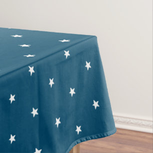 Modern teal blue & white stars pattern holiday tablecloth