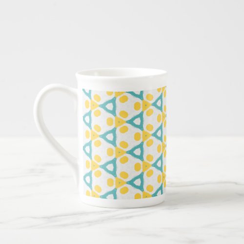 Modern Teal Blue Yellow  White Geometric Pattern  Bone China Mug