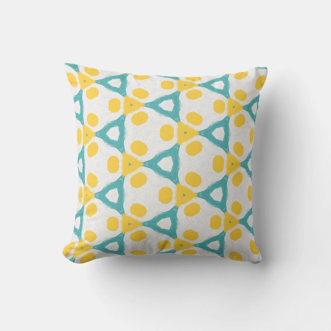 Modern Teal Blue Yellow & White Geometric Pattern Throw Pillow (Front)