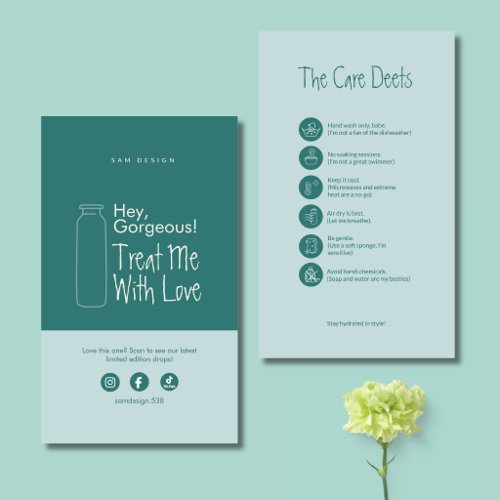Modern Teal Boho Tumbler Care Instruction Card