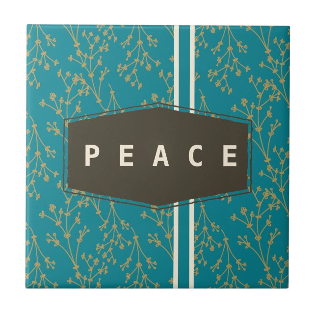Modern Teal Botanical Berry Peace Ceramic Tile (Front)