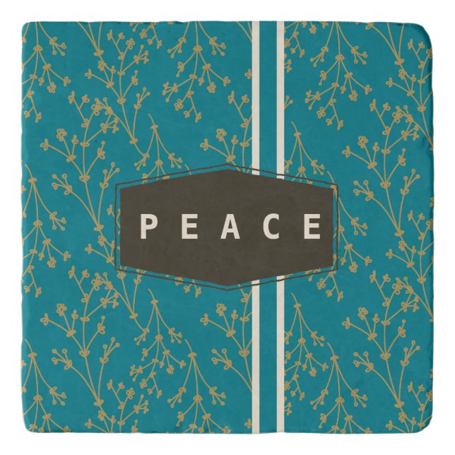 Modern Teal Botanical Berry Peace Trivet (Front)