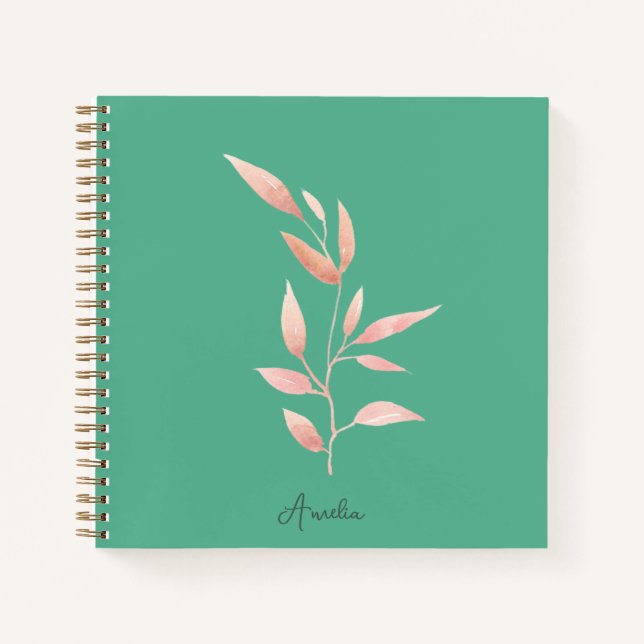 Modern Teal Botanical Leaves Decorative Throw  Notebook (Front)