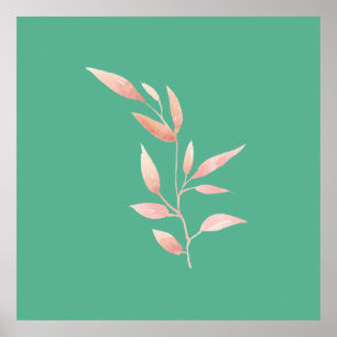 Modern Teal Botanical Leaves Decorative Throw Poster