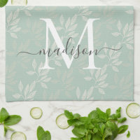 Modern Leaf Monogram Kitchen Tea Towels