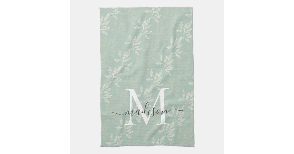 Modern Leaf Monogram Kitchen Tea Towels