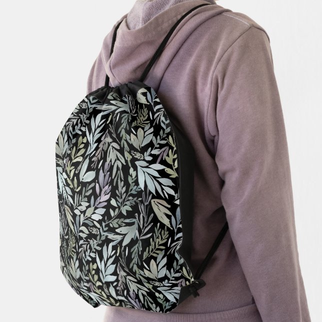 Modern Teal Botanical Pattern Drawstring Bag (Insitu)