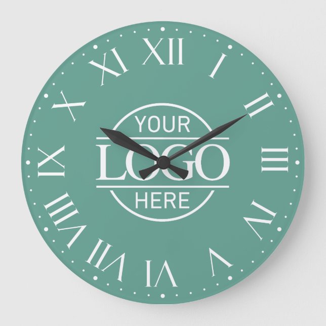 Modern Teal Branded Company Business Logo Custom Large Clock (Front)