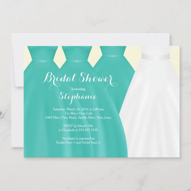 Modern Teal Bridesmaids Bride Dress Bridal Shower Invitation (Front)