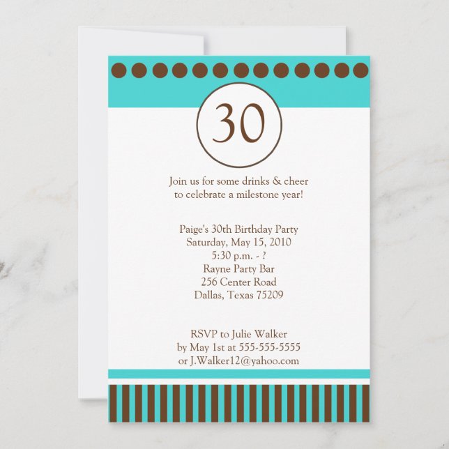 Modern Teal & Brown 5x7 Birthday Invitation (Front)