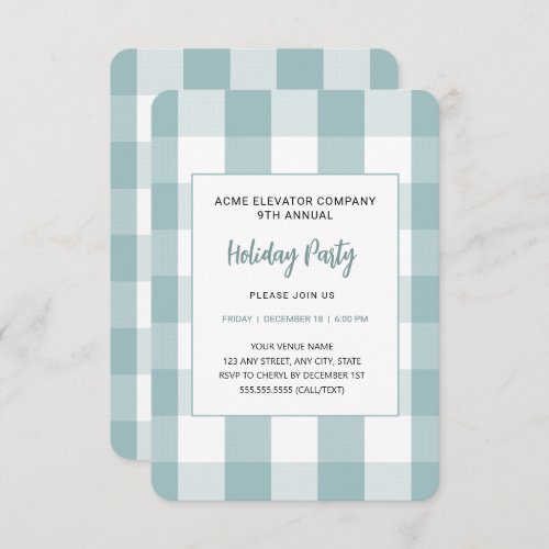 Modern Teal Buffalo Check Holiday Party Invitation