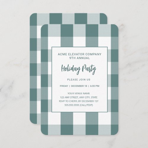 Modern Teal Buffalo Check Holiday Party Invitation