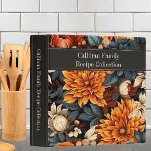 Modern Teal & Burnt Orange Floral Family Recipe 3 Ring Binder