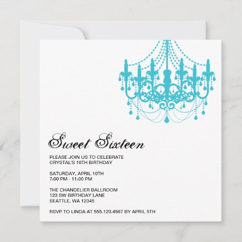 Modern Teal Chandelier Sweet Sixteen Birthday Invitations