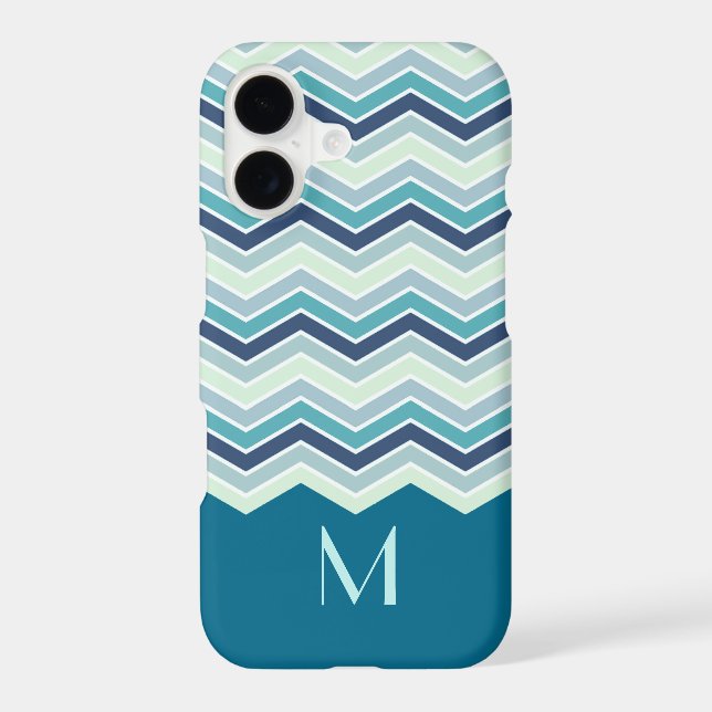 Modern Teal Chevron Stripes Monogram Case-Mate iPhone Case (Back)