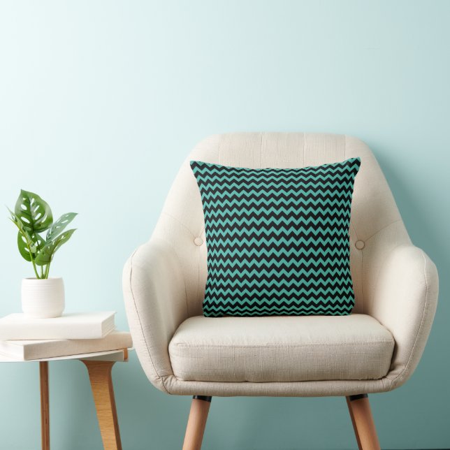 Modern Teal Chevron Stripes Pattern Throw Pillow (Chair)