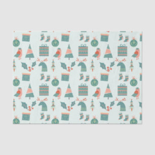 Modern Teal Christmas Icons Pattern Tissue Paper