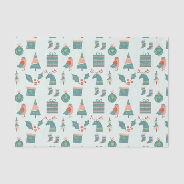 Modern Teal Christmas Icons Pattern Tissue Paper (Front)