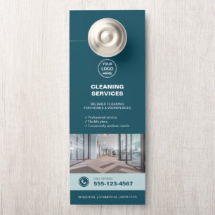 Modern Teal Cleaning Services with QR  Door Hanger