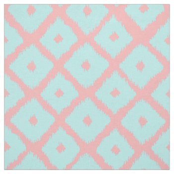 Modern Teal Coral Trendy Ikat Pattern Fabric by pink_water at Zazzle