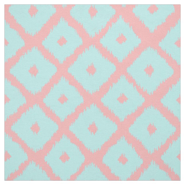 Modern teal coral trendy ikat pattern fabric (Swatch)