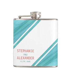Modern Teal Coral Wedding Flask