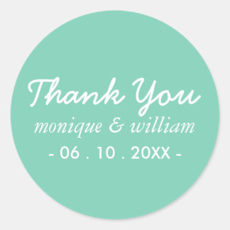 Modern Teal Cursive Thank You Wedding Classic Round Sticker