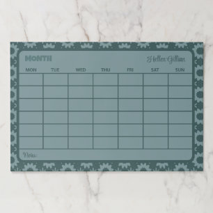 modern teal custom month calendar paper pad