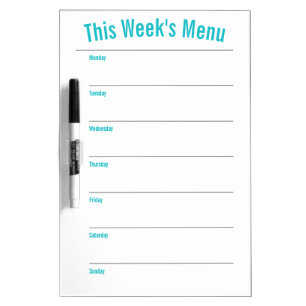 Modern Teal Daily Menu & Weekly Menu Planner Dry Erase Board