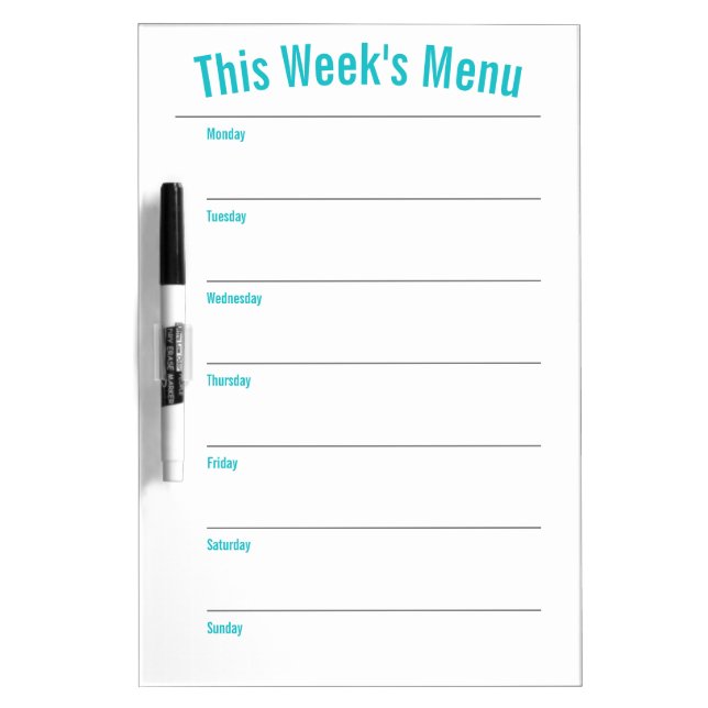 Modern Teal Daily Menu & Weekly Menu Planner Dry Erase Board (Front)