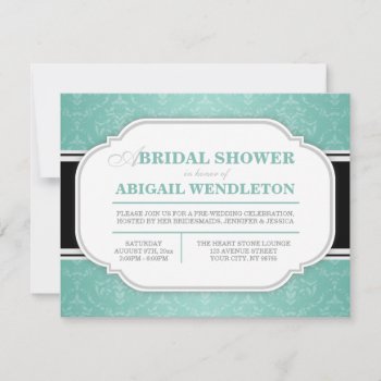 Modern Teal Damask Bridal Shower Invitations by starzraven at Zazzle