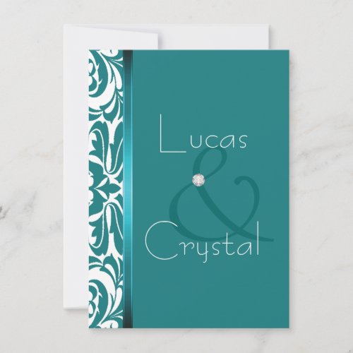 Modern Teal Damask Elegant Wedding Invitation
