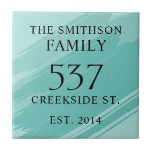 Modern Teal Date Established Address House Plaque Ceramic Tile