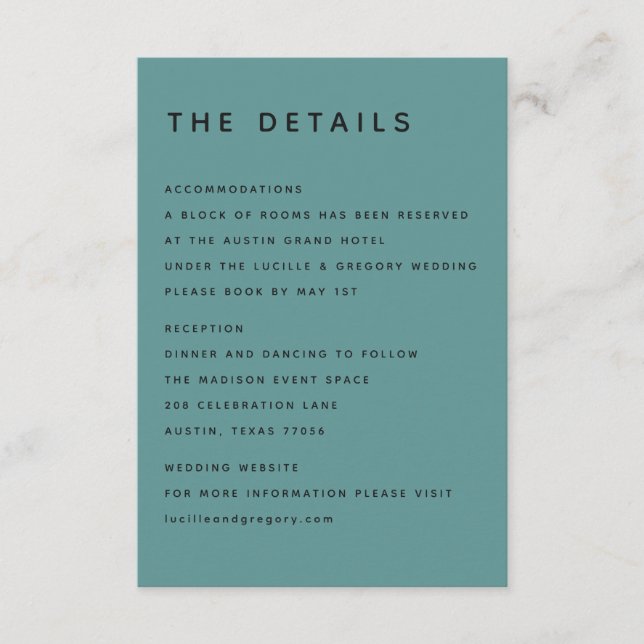  Modern Teal Editorial All Caps Enclosure Card (Front)