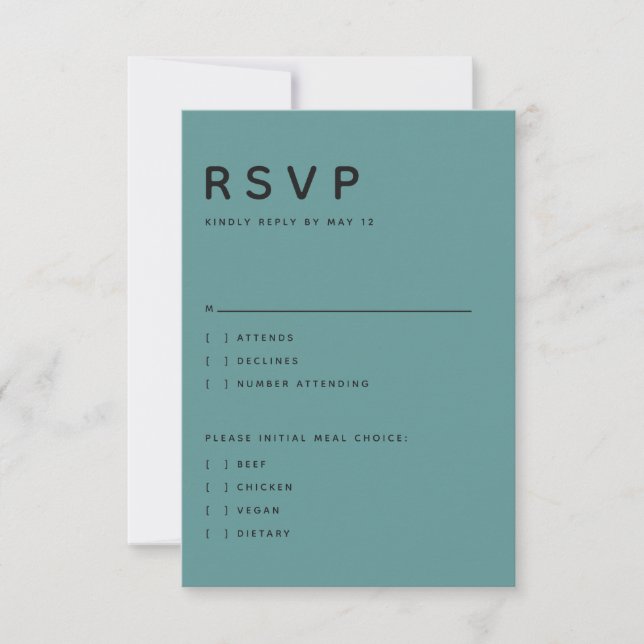 Modern Teal Editorial All Caps RSVP Card (Front)